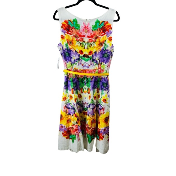 Robbie Bee Sundress Dress Women 10 Ivory Yellow Floral New Sleeveless Belted - Picture 2 of 10